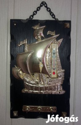 Régi retro 'hajós-hőmérős' 3 akasztós stabil kulcstartó