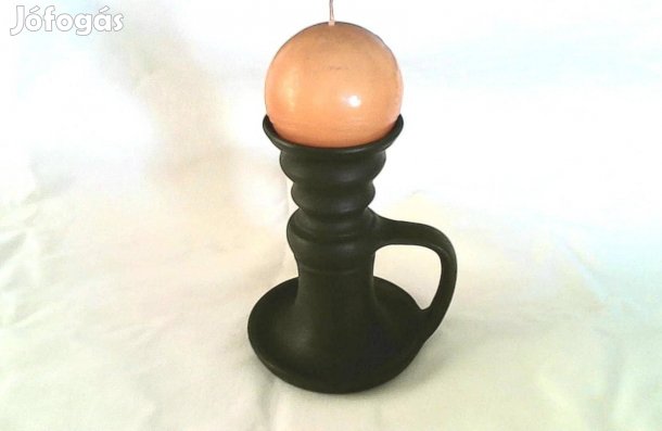 Régi retro fekete kerámia sétáló gyertyatartó, hibátlan