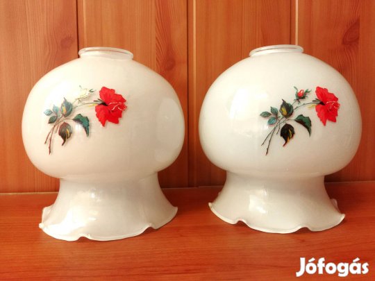 Régi retró fordos szélű üveg lámpabúra rózsamintás 2 db