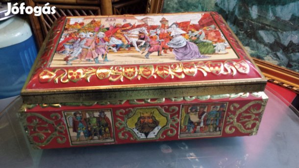 Régi retro mézeskalácsos süteményes bádog fém doboz széles 42 cm. elad