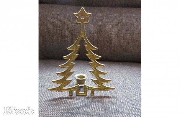 Régi retró sárgaréz karácsonyfa alakú gyertyatartó