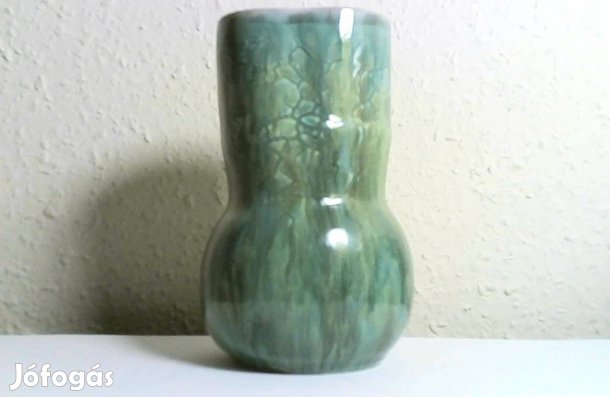 Régi retro zöld mázas kerámia váza 13 cm