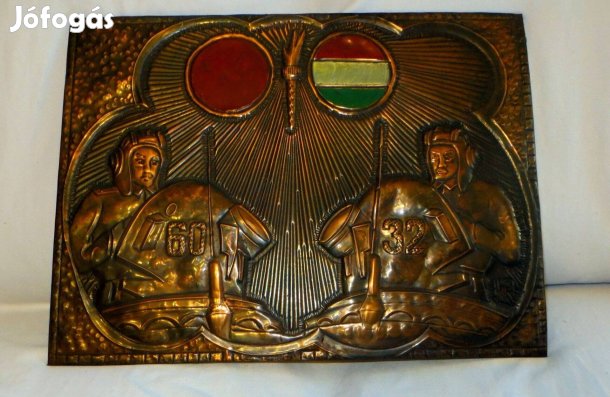 Régi rézdomborítás plakett szovjet-magyar barátság 1950- 1960 év