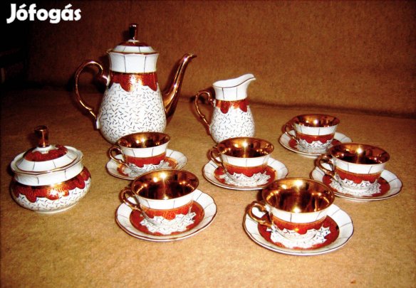 Régi ritka, különleges TK Thun gazdagon aranyozott kávéskészlet