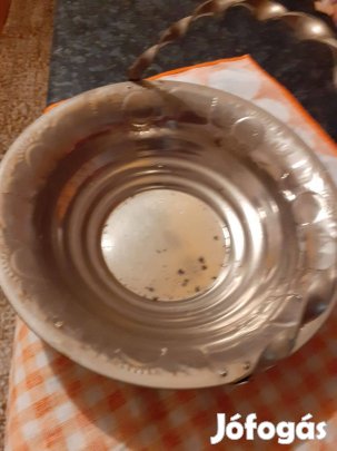 Régi rozsdamentes füles mély kínáló tál átm 26cm
