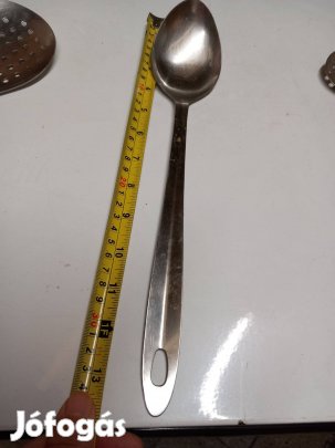 Régi rozsdamentes hosszú konyhai kanál 35 cm