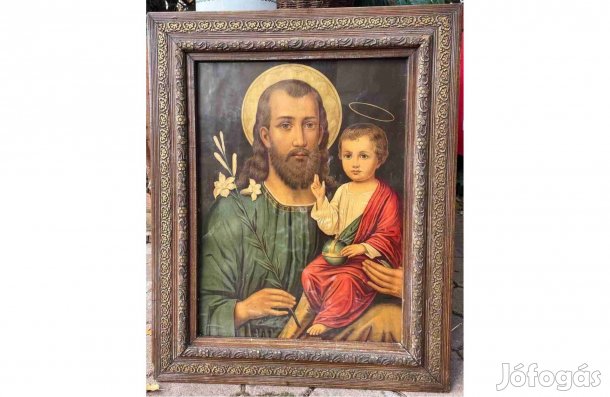 Régi szentkép Szent József a kis Jézussal nyomat vallási egyházi kép