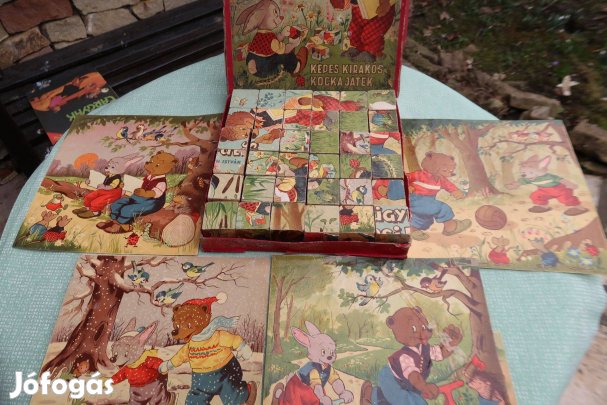 Régi szines képes kirakó kocka játék mintákkal