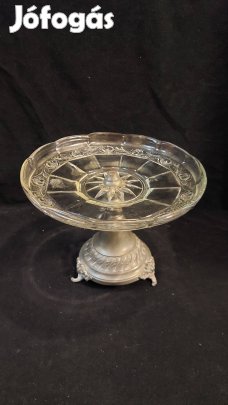 Régi talpas asztalközép kínáló rózsás üveggel