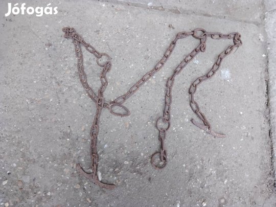 Régi tehénlánc, vaslánc , vas vakaró fésű 