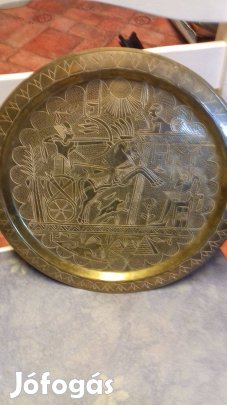 Régi tömör sárga réz Egyiptomi nagy fali tányér