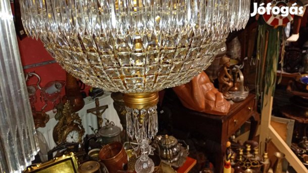 Régi tűzaranyozott kristály kosaras csillár