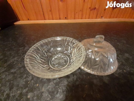 Régi üveg bonbontartó 11x11cm