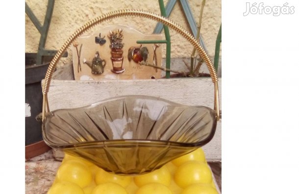 Régi üveg gyümölcsös kosár, hibátlan, újszerű állapot, Személyes átv