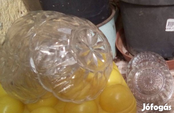 Régi üveg kompótos készlet + 2 db pici mártásos hozzá