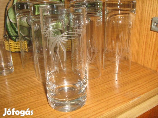 Régi üveg pohárkészlet 6 db csiszolt mintával