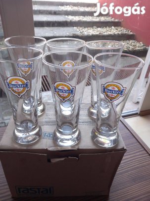 Régi üveg sörös pohár készlet 6db Buckler pikolo 2 dl-es