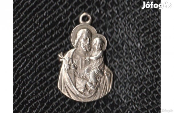 Régi vallási medál: Szent József és a kis Jézus