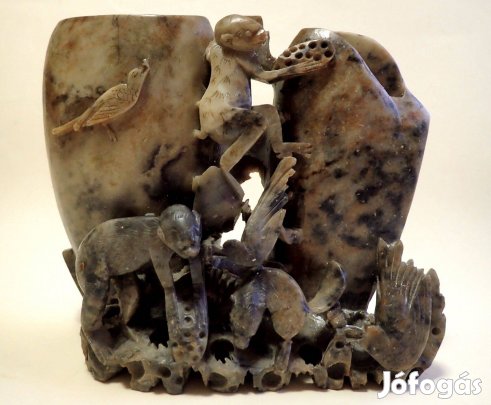 Régi vintage antik Nagy méretű kézzel faragott zsírkő szobor faragás