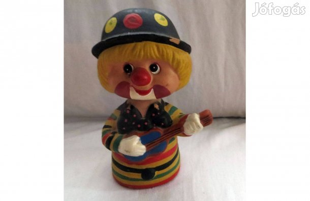 Régi vintage kerámia bólogató bohóc gitárral