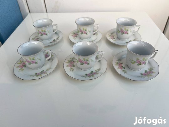 Régi virágmintás kínai porcelán kávés csésze készlet
