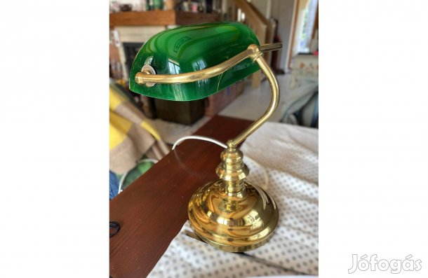 Régi zöld üvegbúrás banklámpa asztali lámpa