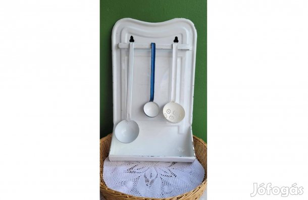 Régi zománcos tálaló eszköz tartó