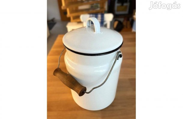 Régi zománcozott tejeskanna, retro tejes kanna, 3 literes fehér