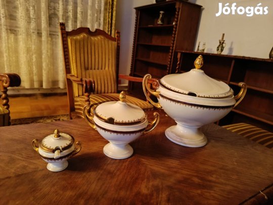 Régiség-Antique porcelán leveses-, mártásos-, cukortartó topf, eladó