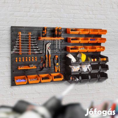 Rendszerező Fali polc / 4 db 47,5x27cm tábla + 28db tároló doboz +