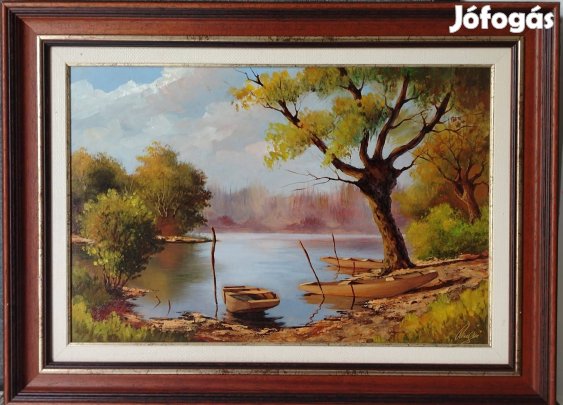 Rengei László festmény, 40x60 cm, kerettel: 55x75 cm