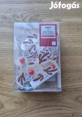 Rénszarvas égősor LED izzósor fényfüzér elemes piros orr