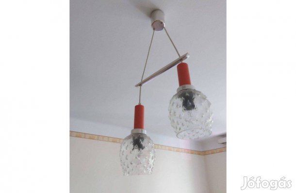 Retró 2 függesztékes piros csillár, mennyezeti lámpa