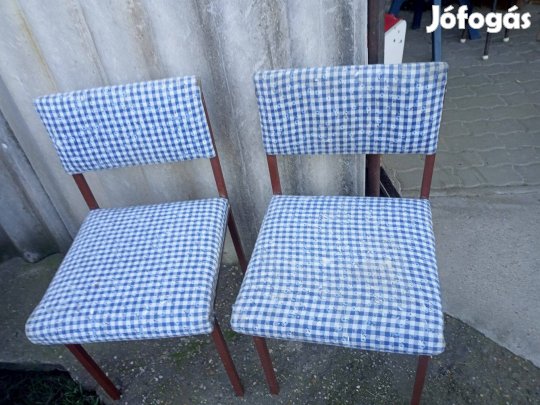 Retro 2db fémvázas kék kockás étkezőszék
