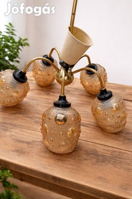 Retro 5 ágú csillár - borostyán üveg búrákkal