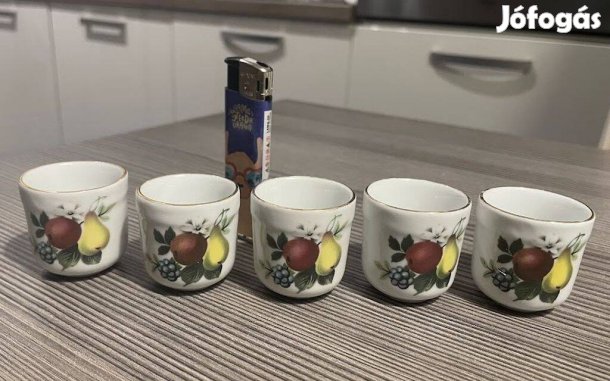Retro Alföldi Porcelán Pálinkás Pohár Kupica Szett Gyümölcsmintás