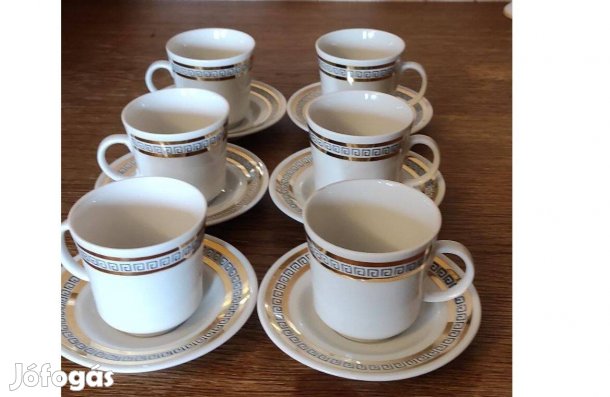 Retro Alföldi "Görög mintás" Aranyozott Porcelán Kávéskészlet 70-es