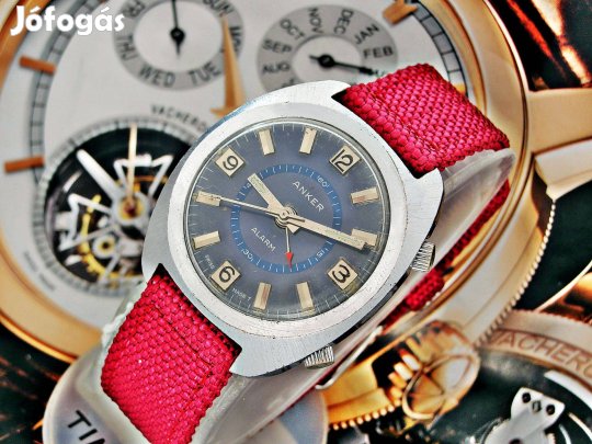 Retro Anker csörgős ébresztős óra az 1970-es évekbő szövet szíjjal