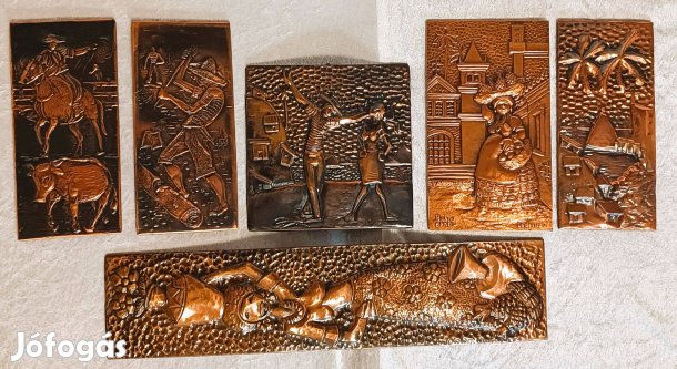 Retro Brazil Réz Falikép Sorozat (6 db) Kézzel kalapált domborművek