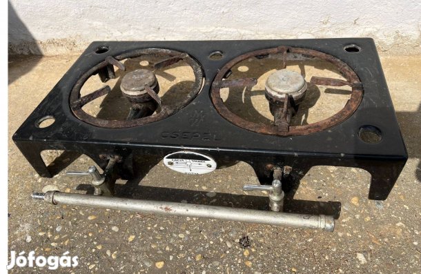 Retro Csepel két lapos gáz rezsó, zsámoly!