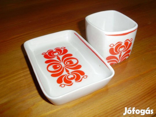 Retro Hollóházi porcelán tálka tál + gyufatartó / ékszertartó