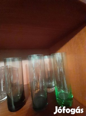 Retro Karcagi irizáló üvegpohár készlet kb 1,5 dl-es és 5 db