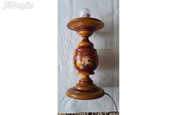 Retro Kézzel Festett Iparművészeti Fa Asztali Lámpa