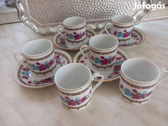 Retro Kinai porcelán kávés készlet virágos