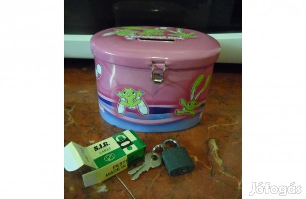 Retro Kockás fülű nyúl ovális fém persely lakattal