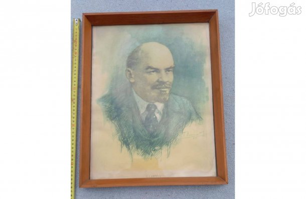 Retro Lenin fali kép fa keretben 36 X 45 cm jó állapot