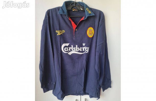 Retro Liverpool pulóver 7 - sötétkék, galléros, gombos ing Reebok L