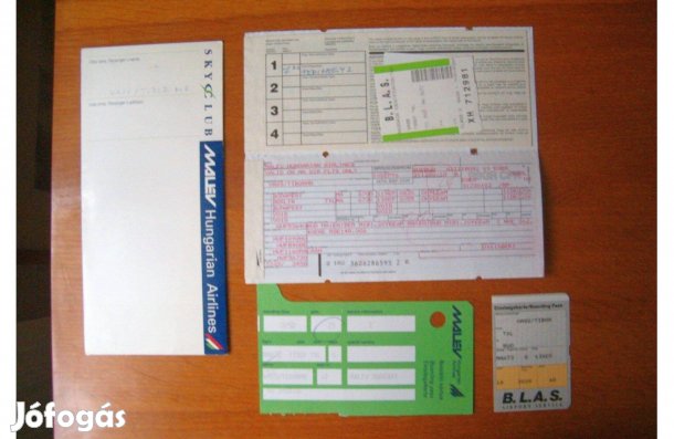 Retró MALÉV repülőjegy, beszálló kártya, 1996. szeptember