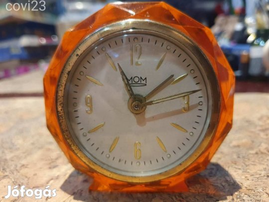 Retro MOM borostyánszinű asztali ébresztőóra igazi space age darab szo
