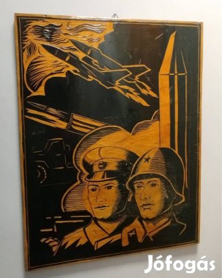 Retro Magyar - Orosz "propaganda" nagyméretű fa kép